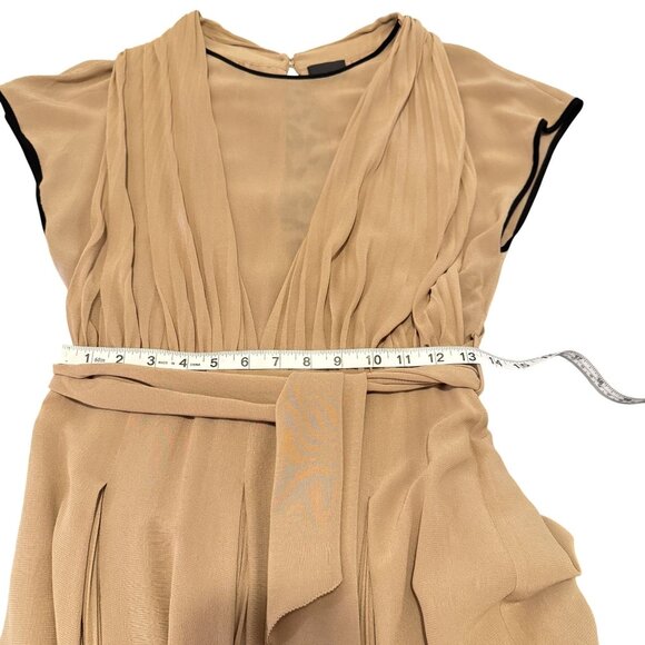 Fendi Women's Tan Pleated Chiffon Short Sleeve Midi Dress Size 42 US 6 - Picture 8 of 12